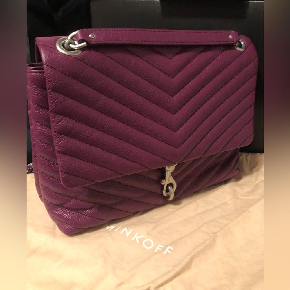 Rebecca Minkoff Violet Large Edie Chain Shoulder Bag Purse Chevron Silver Purple